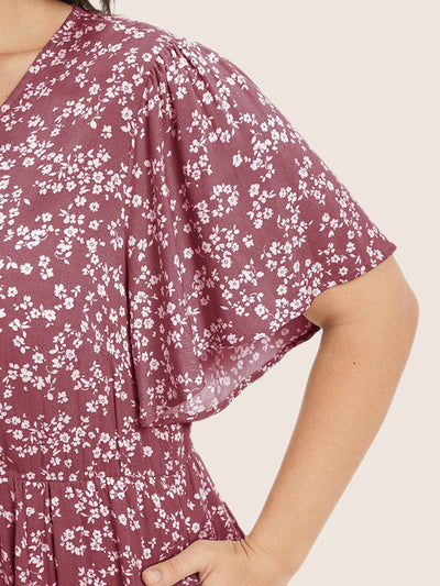 GracefulBloom | Bloom Jurk - Ditsy Bloemen Elastische Taille Ruffles Zak Knie Jurk