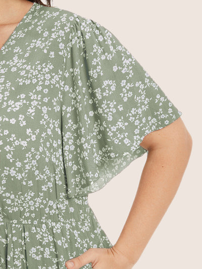 GracefulBloom | Bloom Jurk - Ditsy Bloemen Elastische Taille Ruffles Zak Knie Jurk